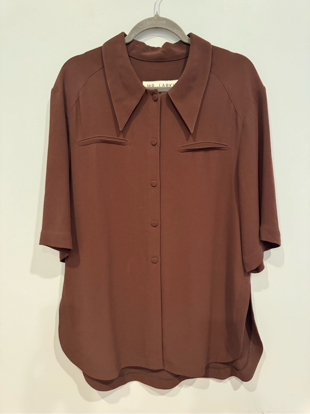 Mr. Larkin Chocolate Brown Short Sleeve Button Up Blouse - Pointed Collar